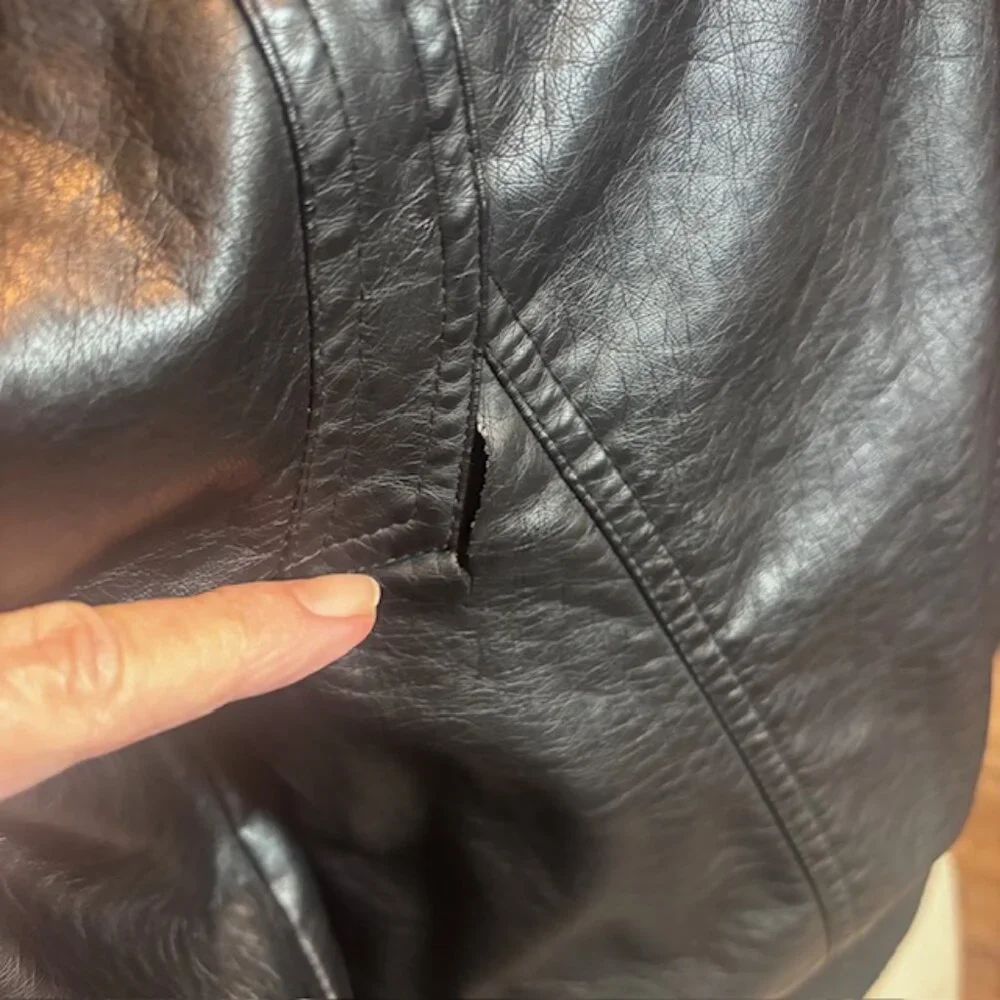 Jou Jou Black Faux Leather Moto Jacket | Size L - Picture 9 of 11